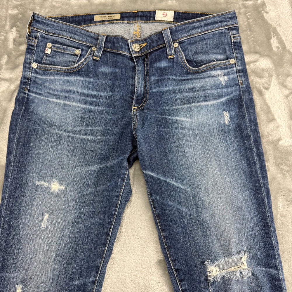 AG Adriano Goldschmied Stilt Roll-Up Cigarette Capri Blue Distressed Size 30 Y2K - Picture 10 of 16